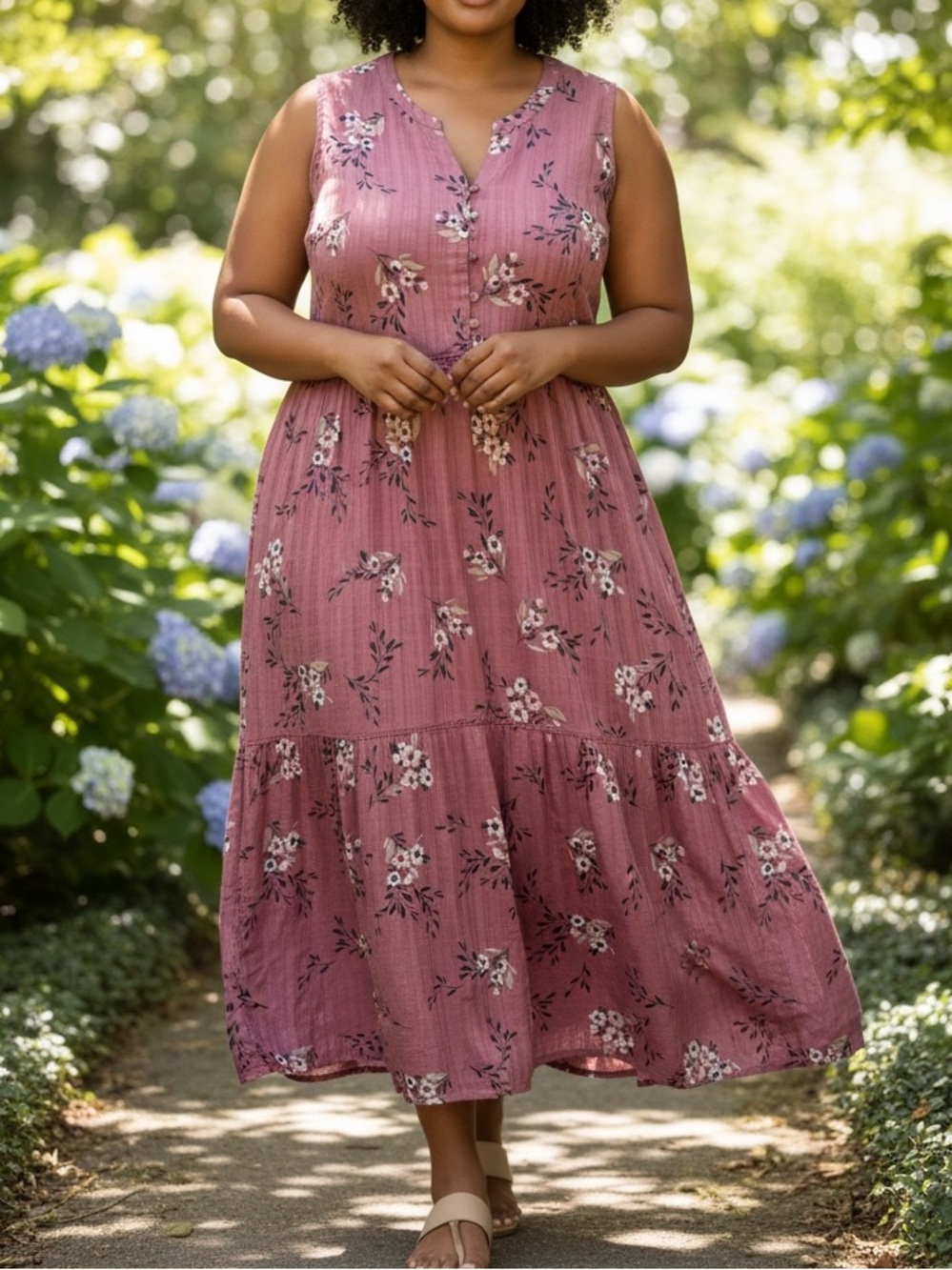 J. Jill Sz 3X NWT Dusty Rose Tiered Floral Sleeveless Rayon Maxi Dress - Picture 2 of 16